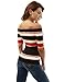 PattyBoutik Women Color Block Off Shoulder Knit Top (Black, White and Red Small)
