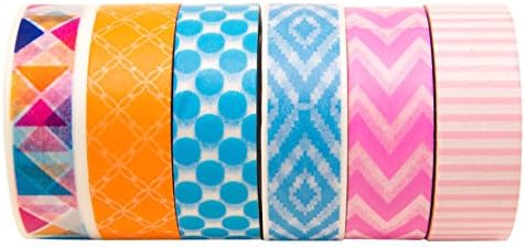 Premium Japanese Washi Tape (Set of 6) - Decorative Patterned Paper for Scrapbooking, Crafts, and DIY Projects - Crafters Tape - Six Unique Colors - Best Masking Tape for Crafting (Multicolored)