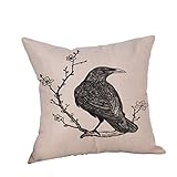 Decorative Throw Pillow Cases,Woaills Halloween Crow Linen Sofa Cushion Cover Home Decor With Hidden Zipper 18