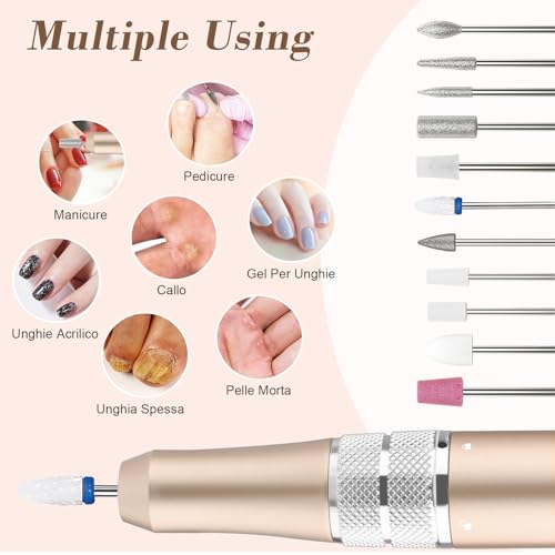 Kredioo Professional Nail Drill 35000RPM, Nail Cutter, Electric Nail File, Manicure and Pedicure, Electric Drill for Removing Gel/Nail Polish, Gold