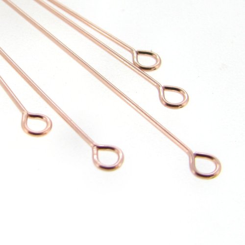 10 pcs 14k Rose Gold Filled Eye Pin Headpin Head Pins 24 Gauge / 0.5mm Round Wire 1 Inch / 25mm / Findings / Rose Gold