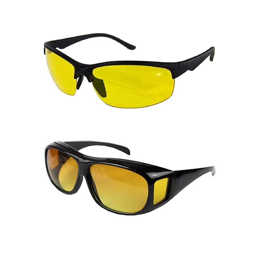Boolavard 2 Pack Night Vision Glasses For Driving - Anti Glare Polarized Sunglasses Unisex UV400