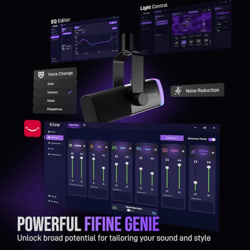 FIFINE Gaming Microphone Kit, XLR/USB Dynamic PC Microphone with Boom Arm for Podcast Recording, RGB Streaming Mic Set, Tap-to-Mute, Mix Control, Headphone Jack-AmpliGame AM8PROT