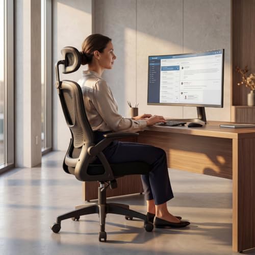 Cadeira de Escritório Astrella Nova Preta Ergonômica com Apoio de Cabeça e Braços 2D Articulados