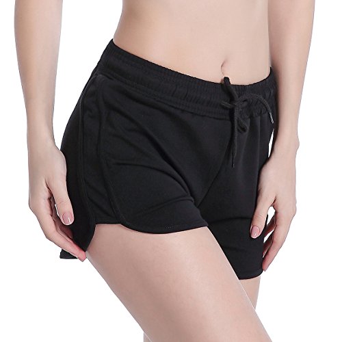 HBY 2 Pack Women's Casual Running Workout Yoga Shorts Sports Fitness Short Pants, L Black/Grey