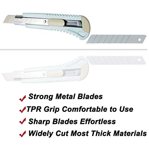 WEKOIL Utility Knives Retractable Box Cutter,18mm Wide Snap Off Blade Knife,11 Carbon Steel Blades,Hobby Art Paper Knives with Comfortable Handle,Heavy Duty for Office Home Warehouse,Blue - Thumbnail 2
