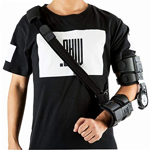 Hinged ROM Elbow Brace, Adjustable Post Op Elbow Brace with Strap for Support Post Op Injury Recovery (Left)