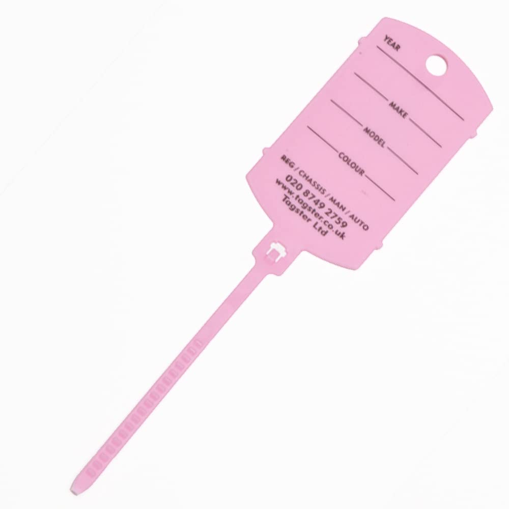 Key Tags - Vehicle Plastic Key Tags (200) with self looping Tails (Pink)