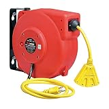 REELWORKS Retractable Extension Cord Reel Polypropylene Industrial 12AWG x 40' Feet Commercial Grade 3C SJT Cable with Triple Tap Connector 15A 125VAC 1875W 60Hz Circuit Breaker Best for Indoor Use