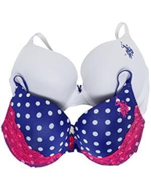 Women's 2 Pack Padded Underwire Push Up Bras with Bow Detail