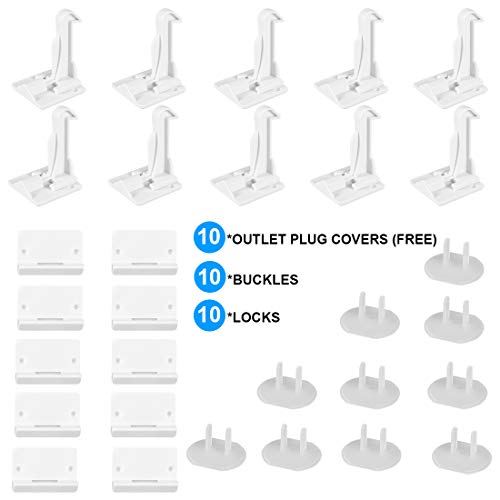 Child Safety Cabinet Locks latches, Babepai 10pcs Child Proof Cabinet Locks, 3M Adhesive, Invisible No Tools or Drilling Needed for Drawers,Cupboard,Closets