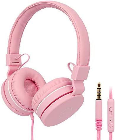 Kids Headphones, RegeMoudal Wired Kids Headphones, Volume Limited Kids On-Ear Headphones,Built-in Mic Stereo Tangle-Free 3.5MM Jack, Perfect for Children/Teens/Boys/Girls/School/Kindle/Tablet (Pink)