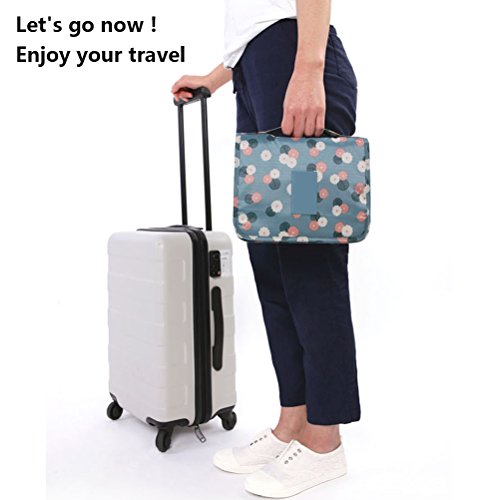 Travel Portable Organizer Cosmetic Bag, Jewelvwatchro Portable Hanging Toiletry Bag for Women or Men for vacation (Blue Daisy1)