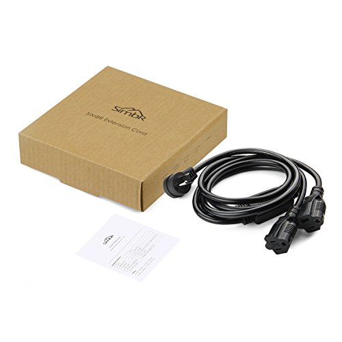 SIMBR Extension Cord Splitter Flat Plug, Indoor Outdoor Power Cord, Heavy Duty Grounded 3 Prong