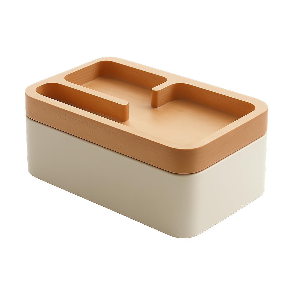 Photo 1 of mordeco Revov Tray Box, EDC Valet Tray Box with Authentic Wood Magnetic Rotating Lid, Office Table, EDC Gear Organizer, Home Office, Desk Accessories (White)