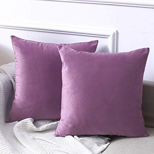 LOMAO Throw Pillow Covers Velvet Pillow Cases Throw Zippered Pillow Protector Set of 2 Standard Cushion Cover fit Sofa Bed Wedding๏ผSize:18" x 18", Light purple๏ผ