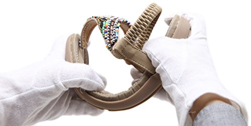 Women's Bohemian Beaded Summer Flat T-Strap Thong Sandals, Classic Black Open Toe Glitter Rhinestone Shiny Candy Colored Beads Shoes for Dressy Casual Jeans Daily Wear and Beach Vacation Amazon Choice
