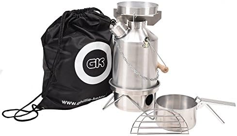 Ghillie Kettle with Whistle Made in U.K Hard Anodized Camping Stove Kit with Cookset, Emergency Cooking Hunting Backpacking Trekking Kayaking Wood Burning- 1.0L - Medium