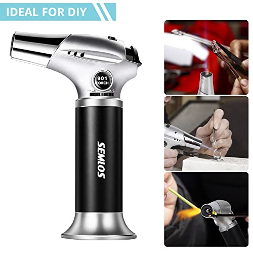 Semlos Butane Torch S901, Refillable Blow Torches with Onehanded Operation, Safety Lock