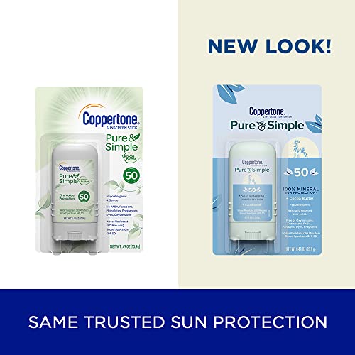 Coppertone Pure and Simple Zinc Oxide Mineral Sunscreen Stick SPF 50, Face Sunscreen Stick