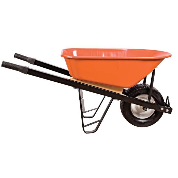 A.M. Leonard 6 Cu Ft Steel Wheelbarrow with Steel Handles & Flat-Free Tire - 500 lb Capacity, Lifetime Warranty