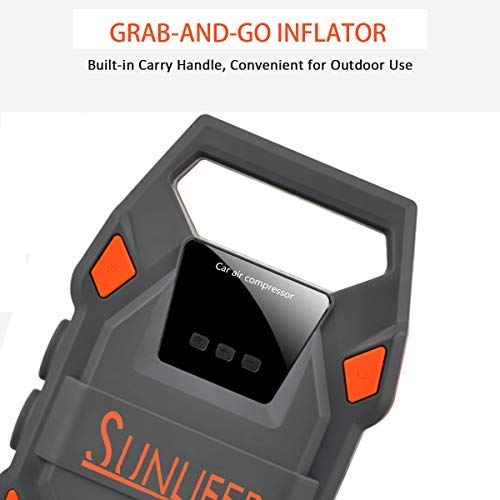 Sunlifer Digital Tire Inflator, 12V Portable Air Compressor, 150 PSI Auto Tire Pump with Bright Flashlight, SOS Emergency Light and Carry Handle for Car, Motorcycle, Bike and Other Inflatable (Orange)