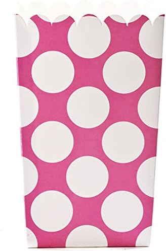Simply Baked Large Paper Popcorn Box, Fuchsia &amp; White Dot, Disposable and Sturdy, 6-Pack