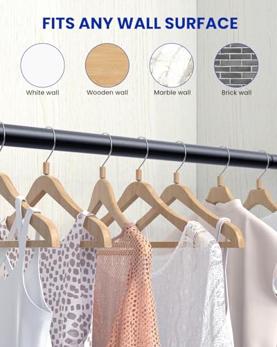 Supforce Closet Rods for Hanging Clothes, 17 to 84 Inches Stepless Adjustable Metal Closet Rod, 1.3 Inches Heavy Duty Clothes Hanging Rod for Closet Wardrobes Laundry RV, Black
