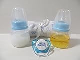 Dunn Associates Inc Reborn Baby Doll Bottles Boy Blue 2oz Prop Fake Milk + Fake Juice + Blanket (Styles Vary) +Prince Charming Pacifier with Putty