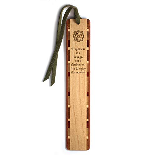 Happiness Quote – Voyage – Destination Engraved Wooden Bookmark with Tassel – Personalized version also available – search B071GW66YH.