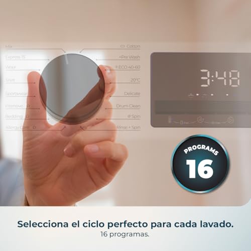 Lavadora Carga Frontal 10Kg Bolero DressCode 10450 Inverter Steel, 1400 rpm, 16 programas, Clase A-10%, Motor Inverter Plus, Allergy Care, Pearl Drum, Función Silence, Stop&Go, KidLock, Steel