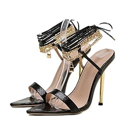 OWEIEYEU Women's Chain Ankle Strap Sandals Pointed