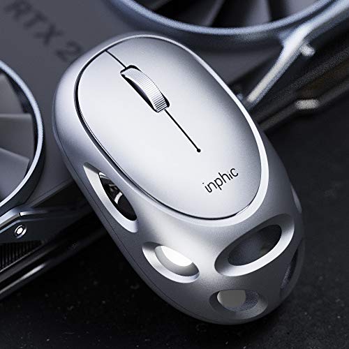 INPHIC LED Wireless Mouse, Rechargeable Silent USB 2.4G Computer Cordless Mouse with USB Receiver, Breathing LED, Upgraded Battery, for Laptop Mac PC Windows Gaming, Silver