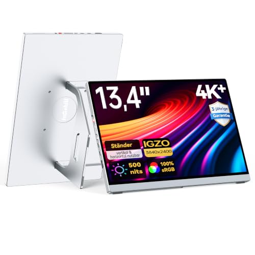 Intehill 4K Tragbarer Monitor 13,4 Zoll Portable Monitor IGZO Panel, HDR, 500 nits, sRGB 100%, 16:10, Ultraleicht & Tragbar, Aluminiumgehäuse nur 680g