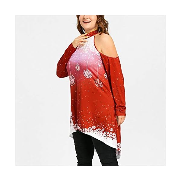 Christmas Party Dress, Plus Size Long Dress Women Casual Short Sleeve Cold Shoulder Boho Flower Print ANJUNIE(Red,4XL) - Image 3