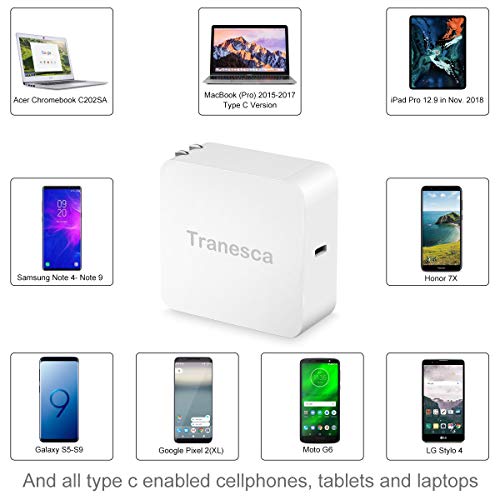 Tranesca 65W Type C Wall Charger with 6ft Type c Cable for Charging MacBook Pro/Air 2018,iPad Pro 2018, Nexus 6P, LG G6, Pixel C/3/2/XL, Nintendo Switch and More (All Type C Charging Enabled Devices) - Thumbnail 3