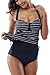 ALove Women's Halter One Piece Swimsuit Striped Bathing Suit Ruched Swimwear