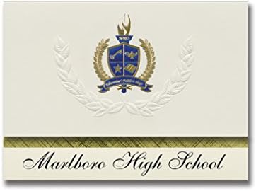 Signature Announcements Marlboro High School (Marlboro, NJ) Graduation Announcements, Presidential style, Elite package of 25 with Gold & Blue Metallic Foil seal