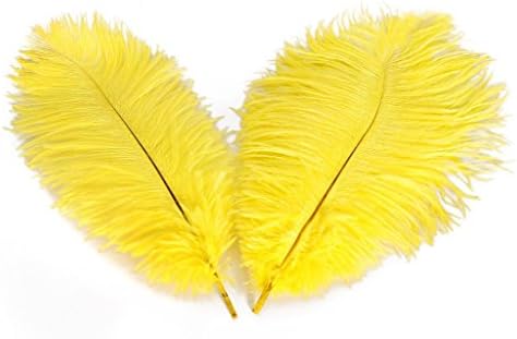 WIBEN Set of 100, 10-12inch Natural Ostrich Feathers Plume for Wedding Centerpieces Party Decoration (Yellow)
