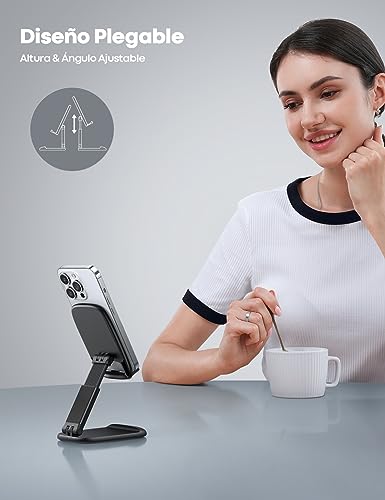 Lamicall Plegable Soporte Celular Escritorio - Ajustable Base para Celulares Porta Celular Escritorio Accesorios Compatible iPhone 17/16/15/14/13/12 Pro MAX, Android, Redmi, 4-8'' Smartphone - Negro