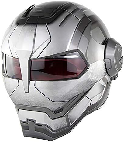 DYM258 Full Face Motocross Helmet D.O.T Certified Motorcycle Flip Open Mask Helmet, Iron Man Transformers(Color: Bright Gray),L