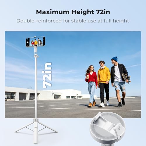 K&F CONCEPT 180cm Trípode para móvil, Palo Selfie magnético y con Pinza, luz Relleno y Mando a Distancia, Soporte automático Compatible con iPhone 17-12, Osmo Pocket 4/3 e Insta360 X5 Luna Ultra