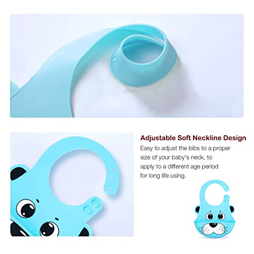 Waterproof Silicone Bib Easily Wipes Clean Feeding Baby Bibs for Babies and Toddlers by MMBABY (Animal Blue/Green)