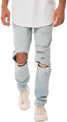 Elwood Men's Destructed Ripped Denim Slim Pant (32, Light Indigo)