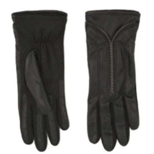 Fownes Womens Black Leather Look Driving Gloves with Zipper Detailing L/XL