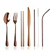 Stainless Steel Flatware Set Reusable Cutlery Set Travel Utensils Set with Straws for Camping Office or School Lunch,Dishwasher Safe (Rose Gold)