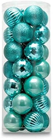 Ornaments - AUXO-FUN 28ct shatterproof Christmas Ball Ornaments in 4 Classic finishes for Christmas Tree Decoration (2.36“ Regular Size, Turquoise Blue)
