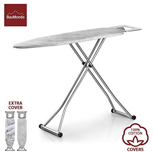 BAUMONDO Ironing Board, Adjustable Height, 4-Leg, 43.3''x13'' Board with Ironing Rest