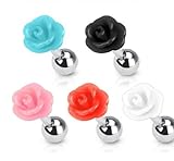 5 Surgical Steel Tragus Barbell wtih Acylic Rose Top