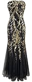 Angel-fashions Women's Sequin Strapless Paillette Tree Branch Tulle Mermaid Evening Dress